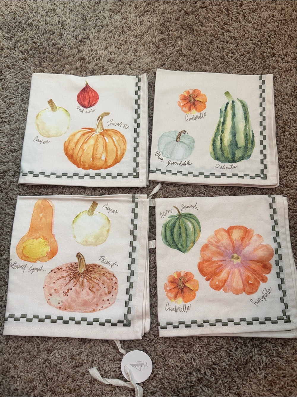 Decorative Anthropologie Pumpkin Tea Towels - Set of 4 - Harvest Vegetable Print